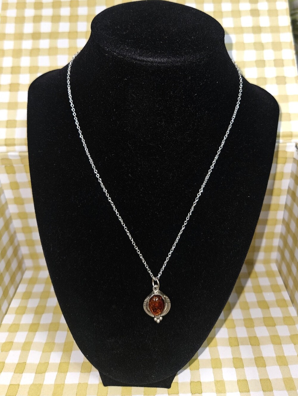 Baltic Amber Cabochon Pendant 925 Sterling On A Basic Chain